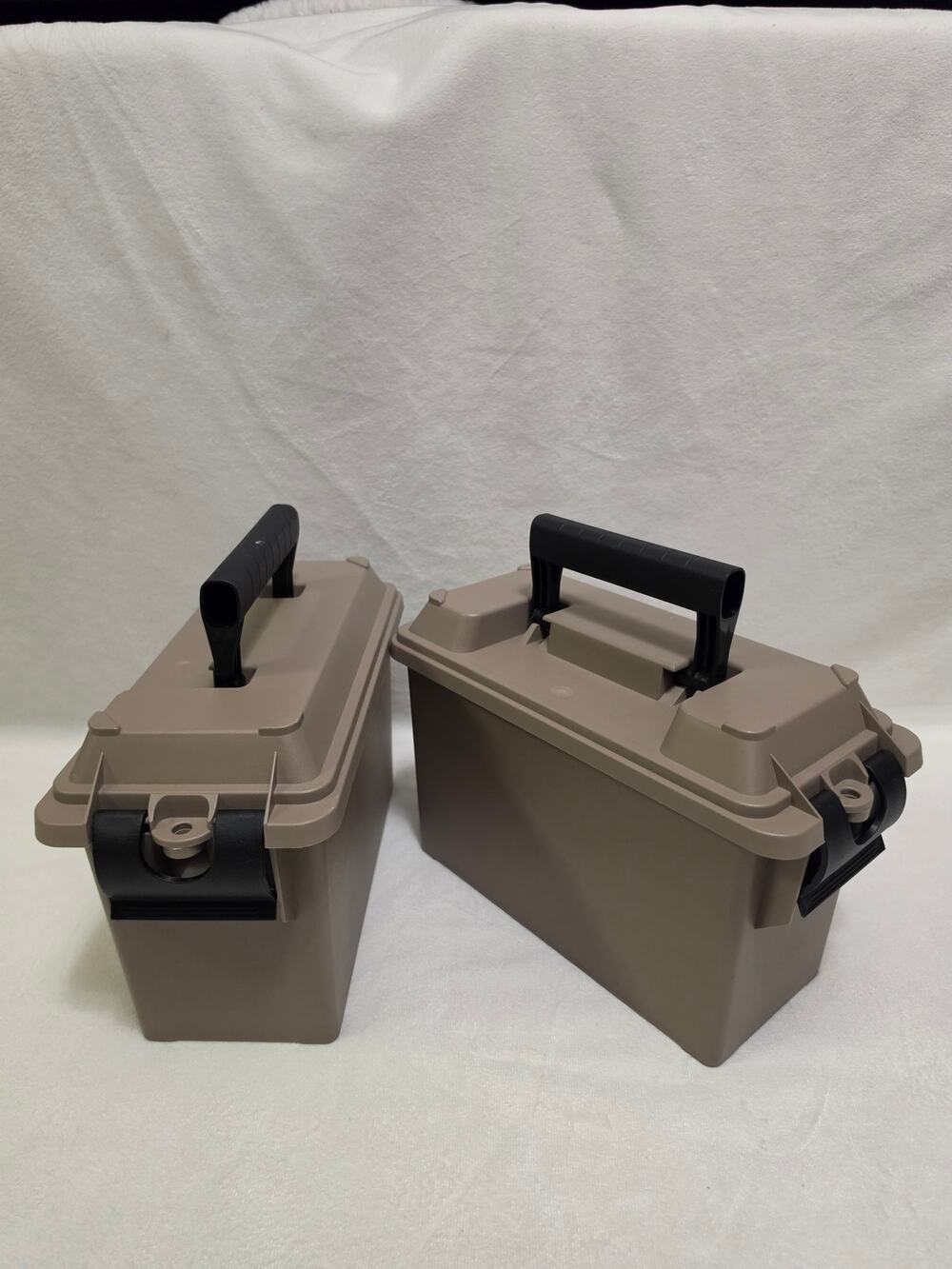 Lot of 2 Plastic Ammo Can Field Box Utility Storage Case Water Resistant Brown